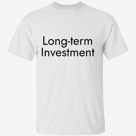 Long-term Investment T Shirt in White with Black artwork