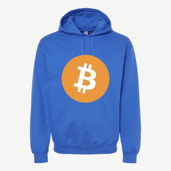 Bitcoin Hoodie in Royal with Orange & White artwork